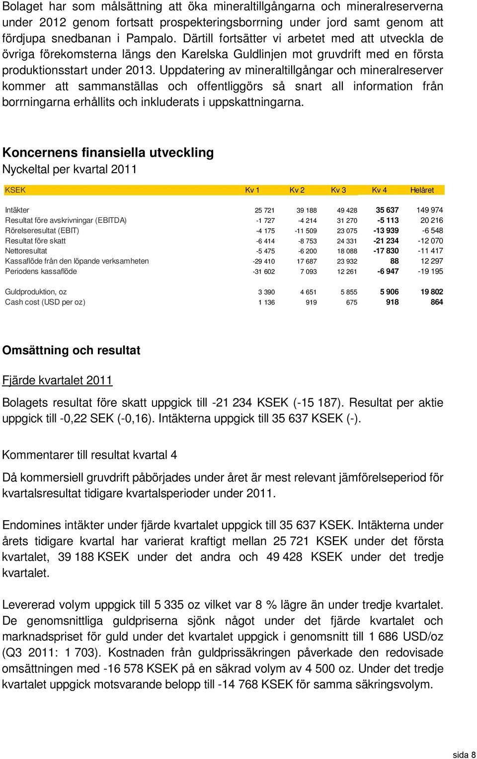 Uppdatering av mineraltillgångar och mineralreserver kommer att sammanställas och offentliggörs så snart all information från borrningarna erhållits och inkluderats i uppskattningarna.