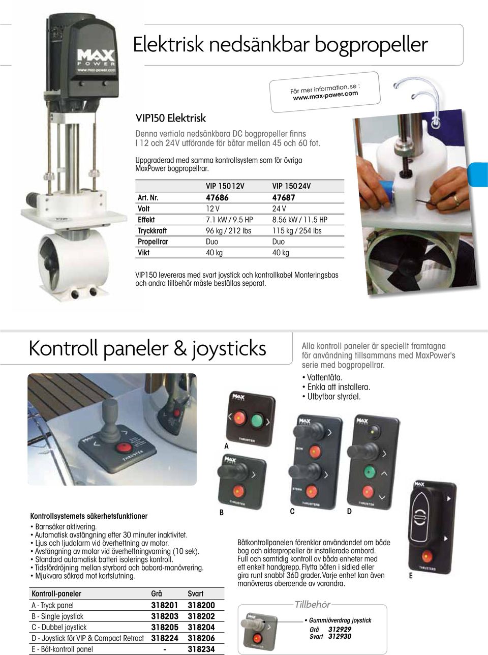 Kontroll paneler & joysticks Alla kontroll paneler är speciellt framtagna för användning tillsammans med MaxPower's serie med bogpropellrar.