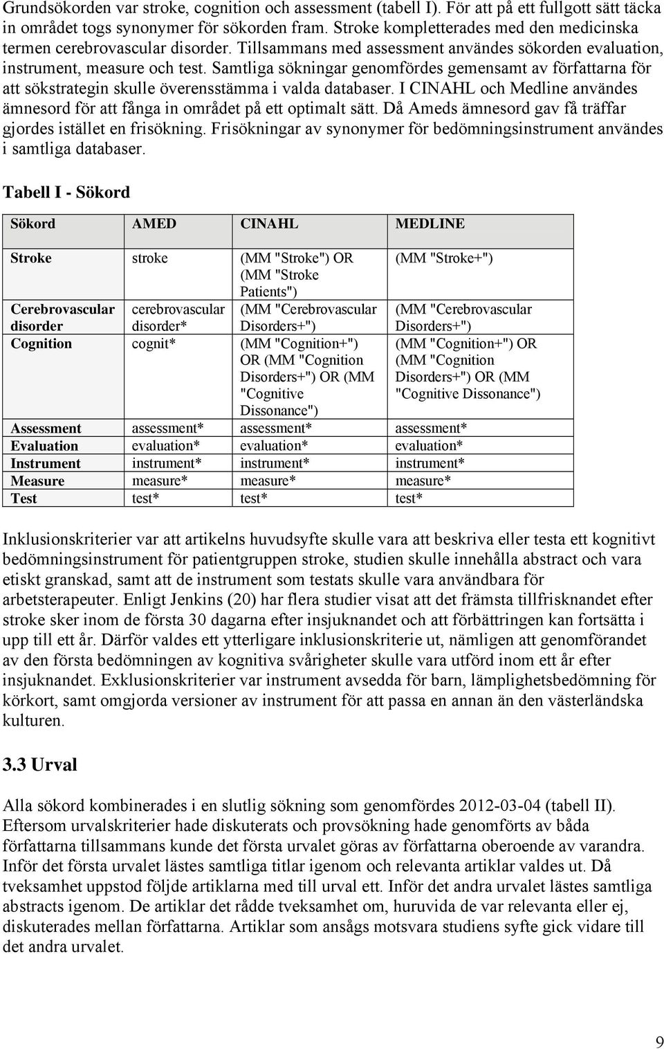 Samtliga sökningar genomfördes gemensamt av författarna för att sökstrategin skulle överensstämma i valda databaser.