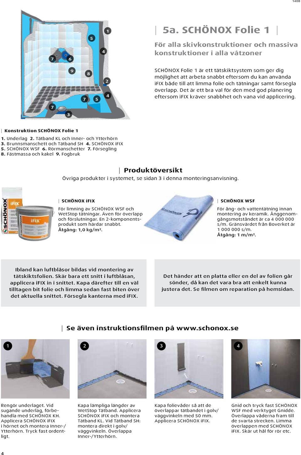 både till att limma folie och tätningar samt försegla överlapp. Det är ett bra val för den med god planering eftersom ifix kräver snabbhet och vana vid applicering. Konstruktion SCHÖNOX Folie 1 1.