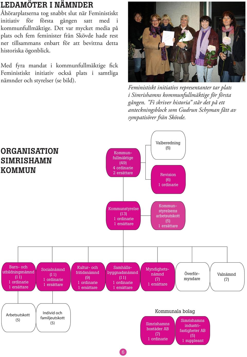 Med fyra mandat i kommunfullmäktige fick Feministiskt initiativ också plats i samtliga nämnder och styrelser (se bild).