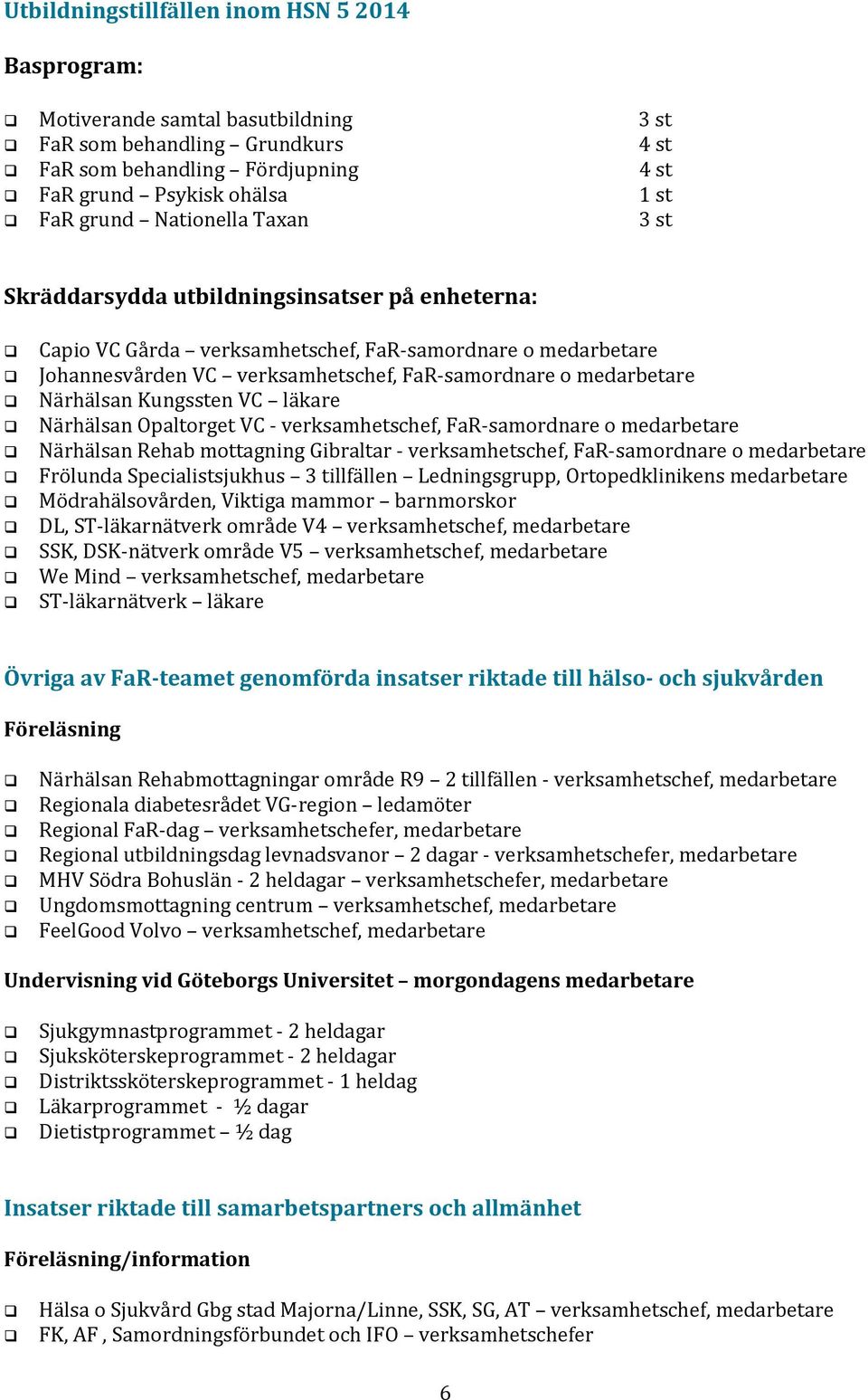 Närhälsan Kungssten VC läkare Närhälsan Opaltorget VC verksamhetschef, FaR samordnare o medarbetare Närhälsan Rehab mottagning Gibraltar verksamhetschef, FaR samordnare o medarbetare Frölunda