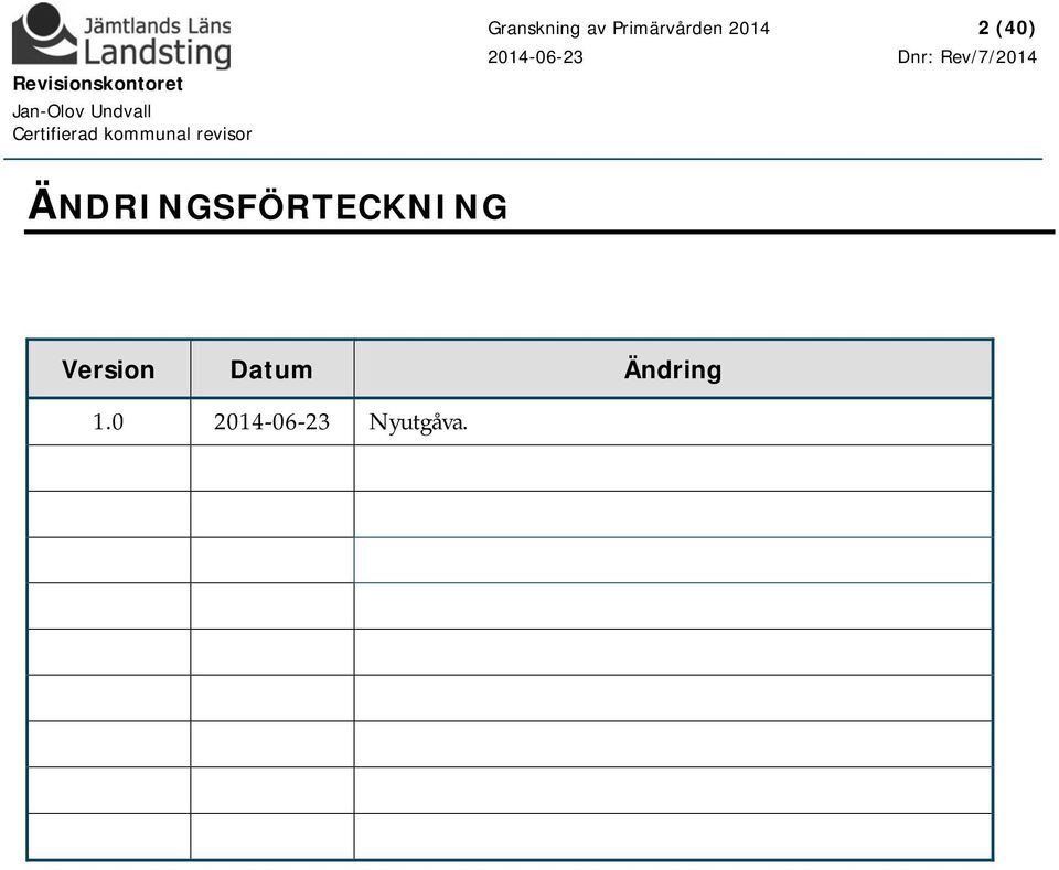 ÄNDRINGSFÖRTECKNING