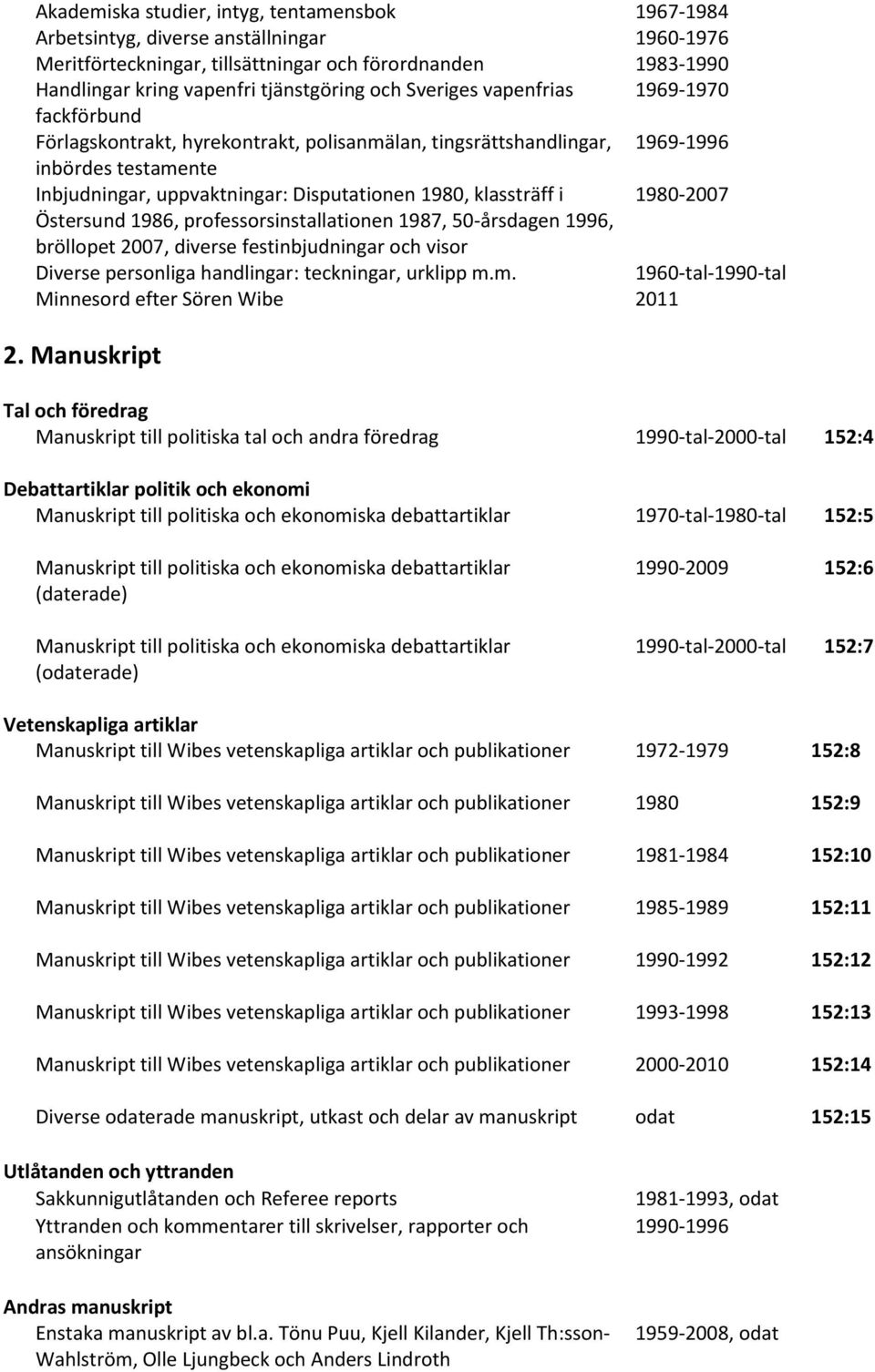 i 1980-2007 Östersund 1986, professorsinstallationen 1987, 50-årsdagen 1996, bröllopet 2007, diverse festinbjudningar och visor Diverse personliga handlingar: teckningar, urklipp m.