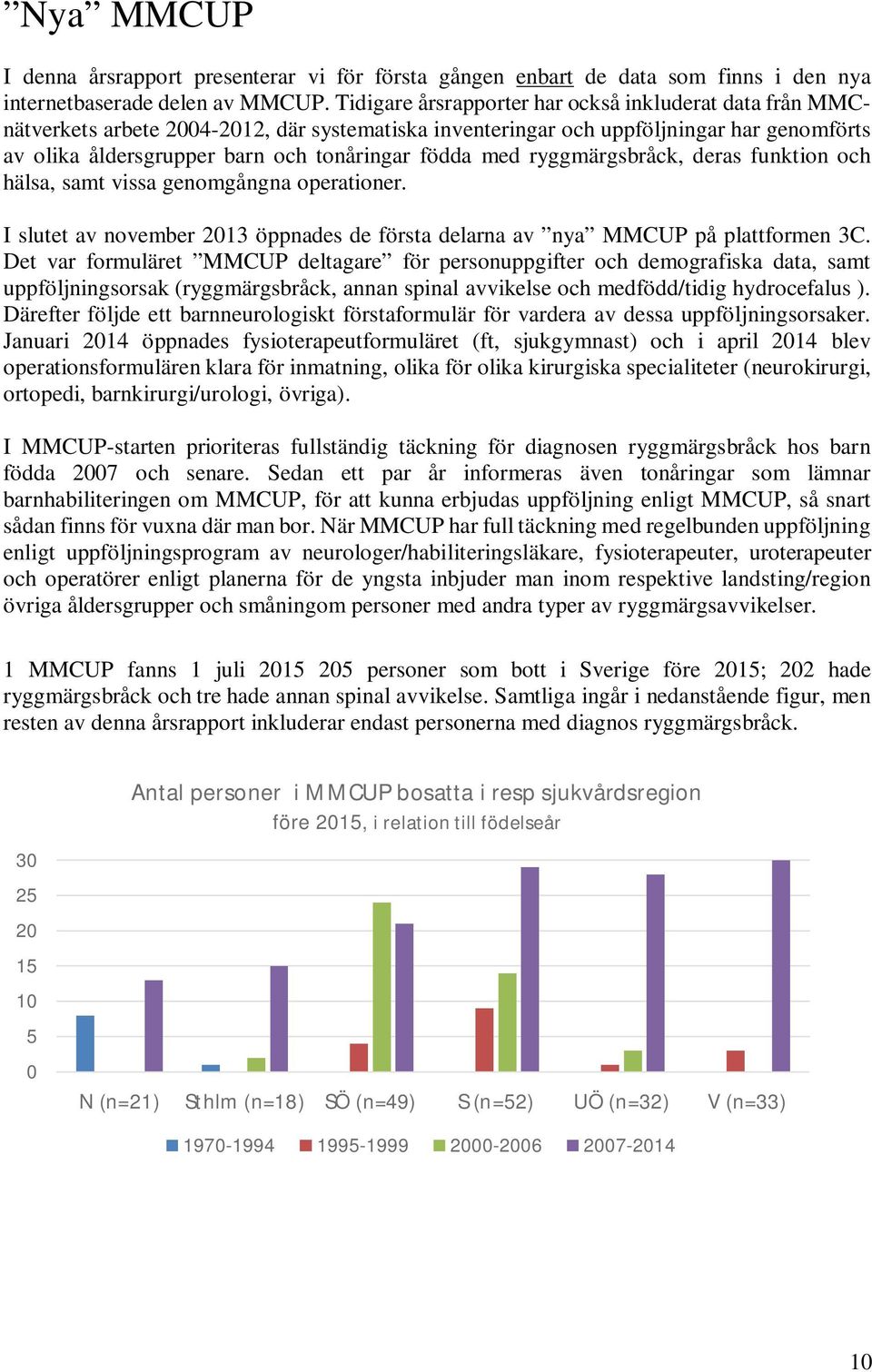 ryggmärgsbråck, deras funktion och hälsa, samt vissa genomgångna operationer. I slutet av november 2013 öppnades de första delarna av nya MMCUP på plattformen 3C.