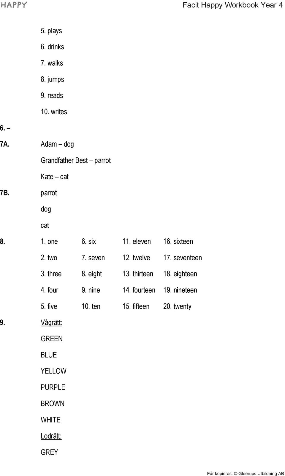 sixteen 2. two 7. seven 12. twelve 17. seventeen 3. three 8. eight 13. thirteen 18. eighteen 4.