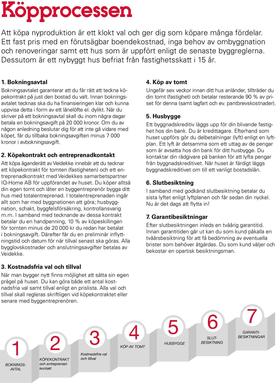 Dessutom är ett nybyggt hus befriat från fastighetsskatt i 15 år. 1. Bokningsavtal Bokningsavtalet garanterar att du får rätt att teckna köpekontrakt på just den bostad du valt.