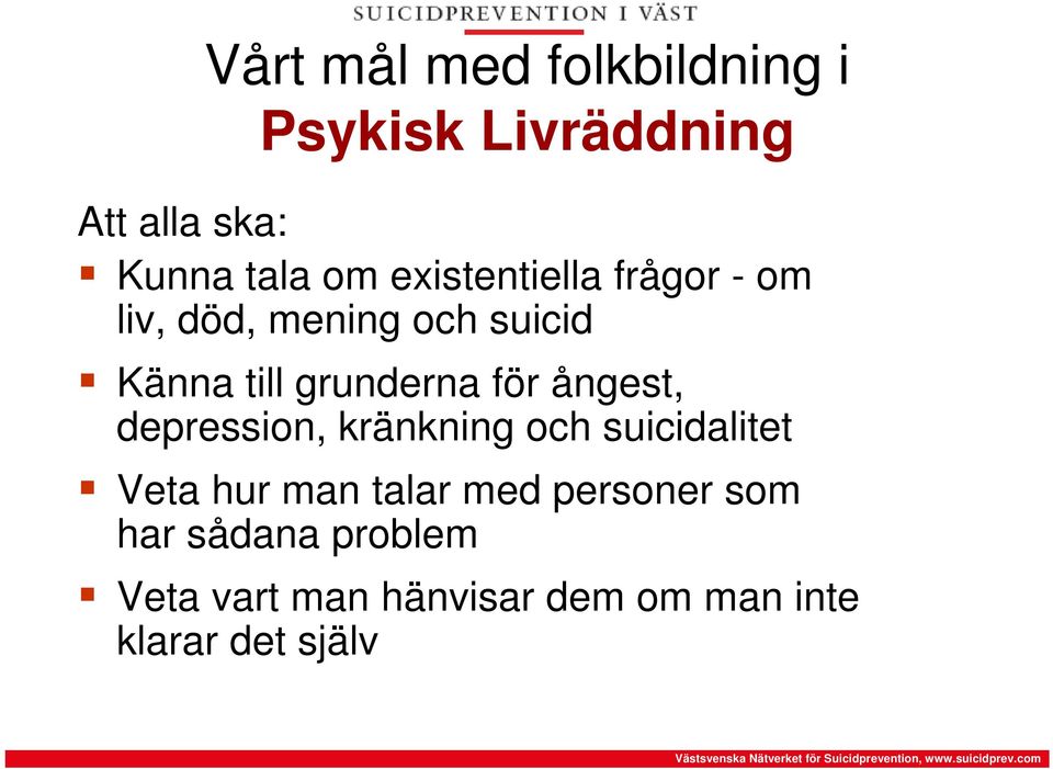 för ångest, depression, kränkning och suicidalitet Veta hur man talar med