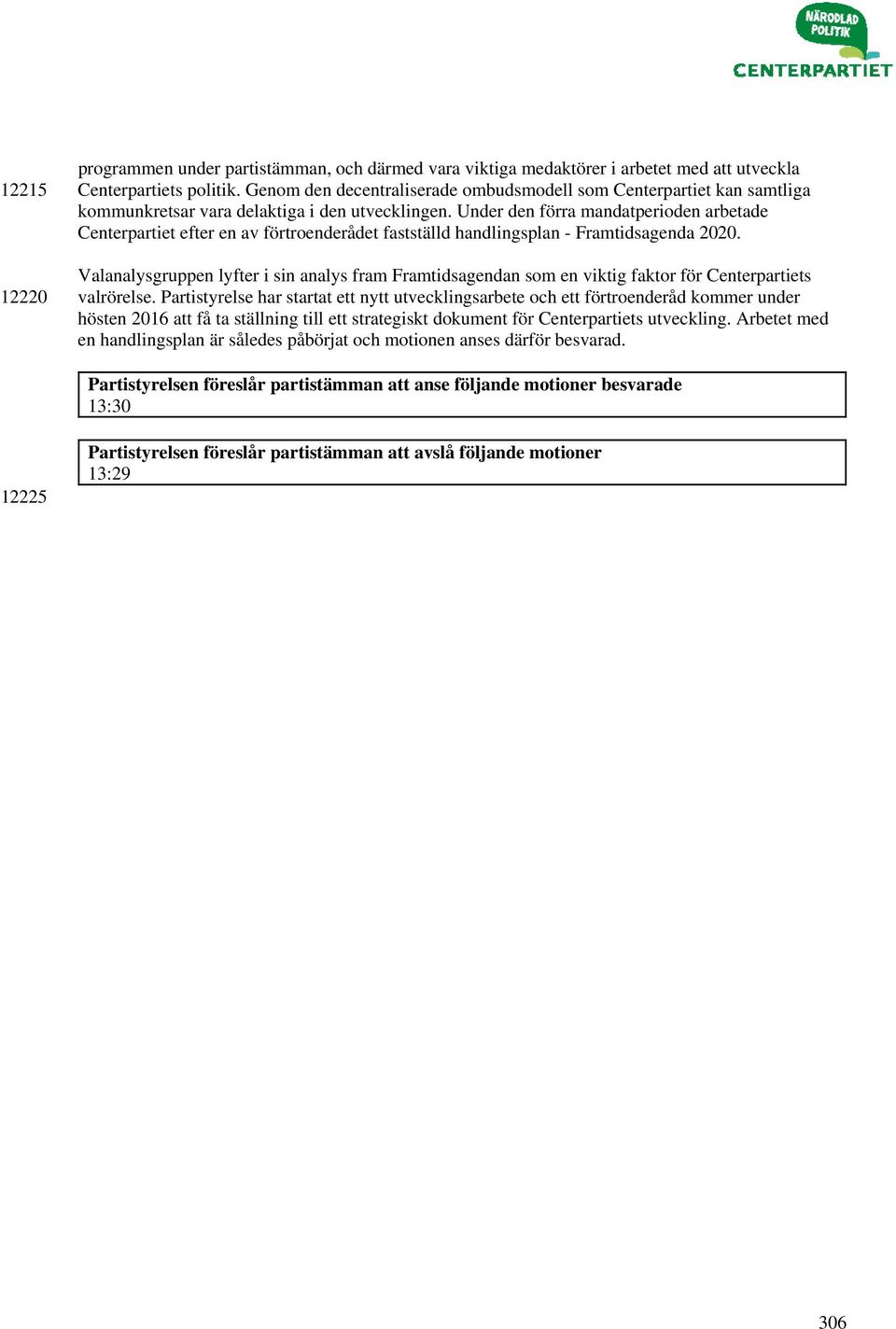 Under den förra mandatperioden arbetade Centerpartiet efter en av förtroenderådet fastställd handlingsplan - Framtidsagenda 2020.