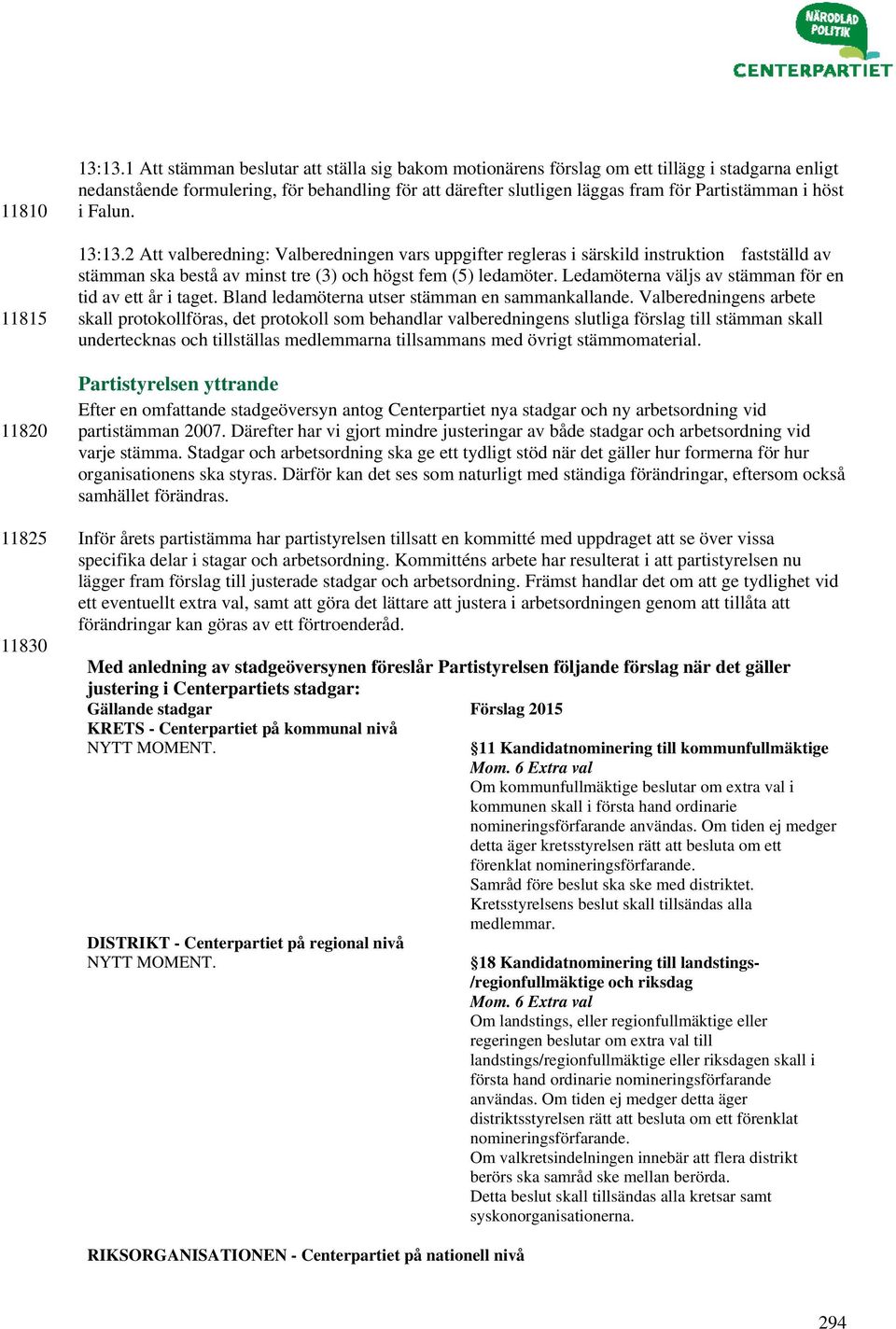 höst i Falun. 13:13.2 Att valberedning: Valberedningen vars uppgifter regleras i särskild instruktion fastställd av stämman ska bestå av minst tre (3) och högst fem (5) ledamöter.