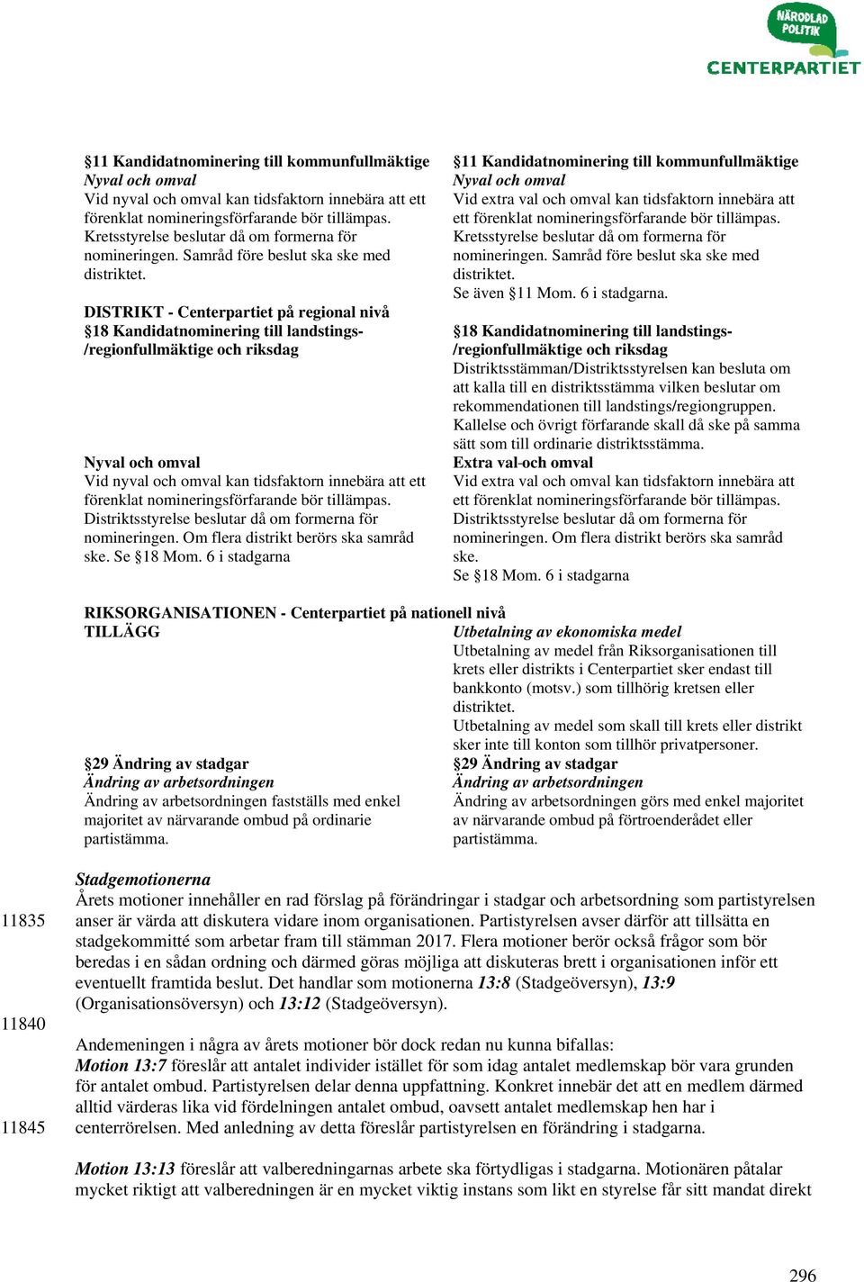 DISTRIKT - Centerpartiet på regional nivå 18 Kandidatnominering till landstings- /regionfullmäktige och riksdag Nyval och omval Vid nyval och omval kan tidsfaktorn innebära att ett förenklat