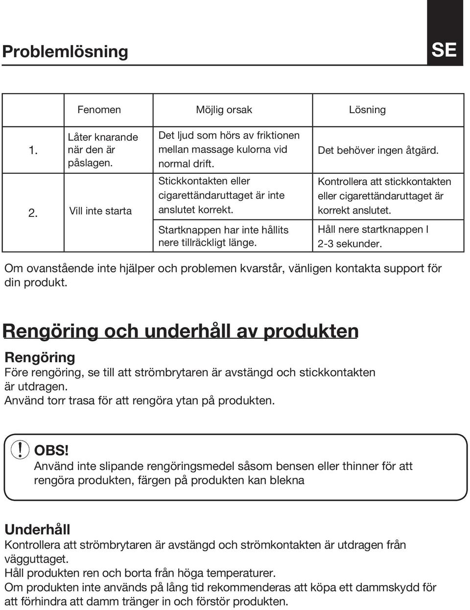 Kontrollera att stickkontakten eller cigarettändaruttaget är korrekt anslutet. Håll nere startknappen I 2-3 sekunder.