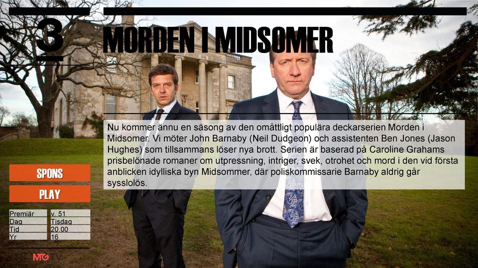 Serien är baserad på Caroline Grahams prisbelönade romaner om utpressning, intriger, svek, otrohet och mord i den