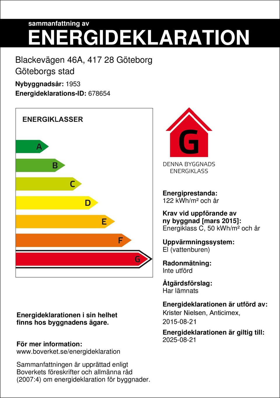 Energideklarationen i sin helhet finns hos byggnadens ägare. För mer information: www.boverket.