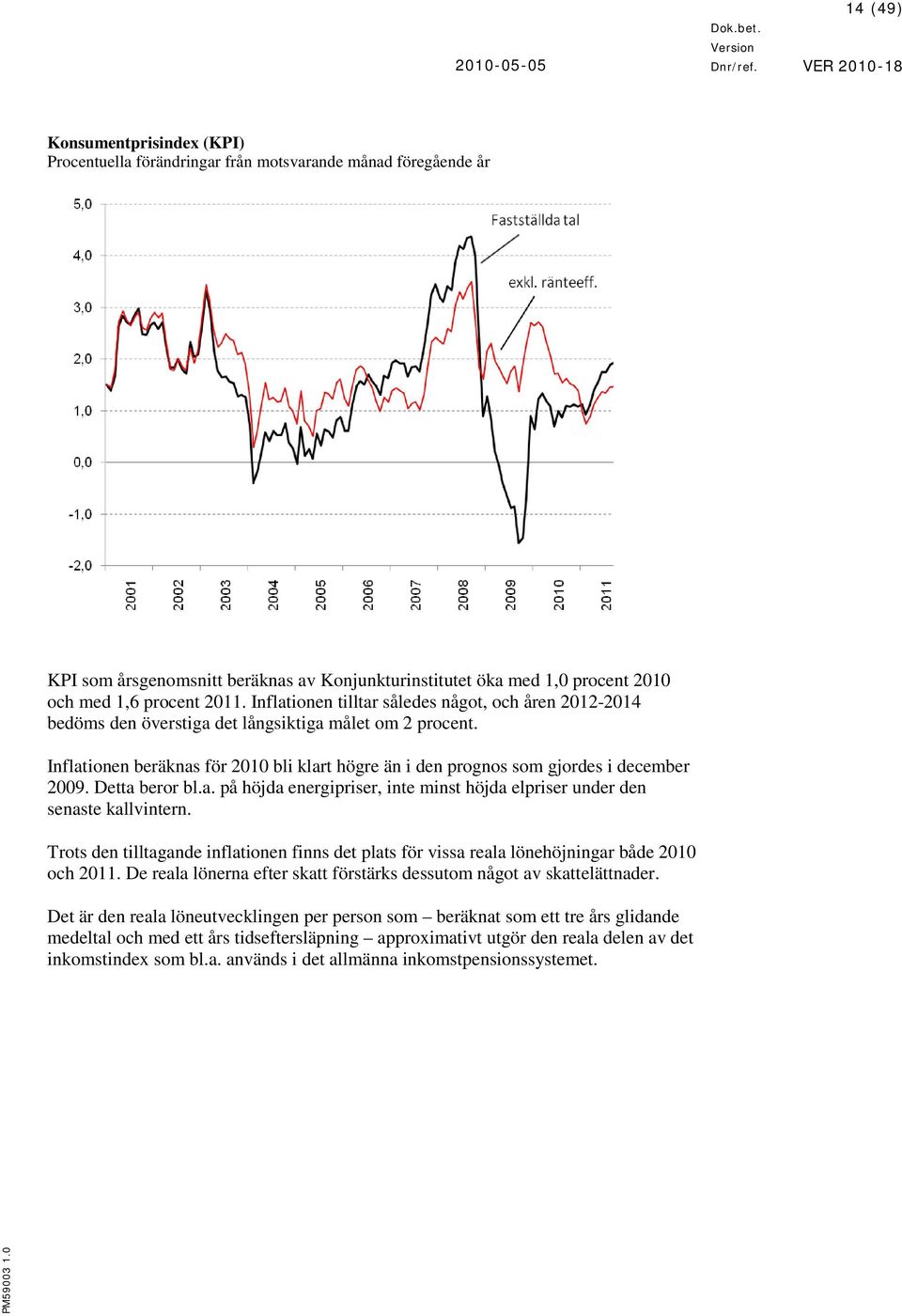 Inflationen beräknas för 2010 bli klart högre än i den prognos som gjordes i december 2009. Detta beror bl.a. på höjda energipriser, inte minst höjda elpriser under den senaste kallvintern.