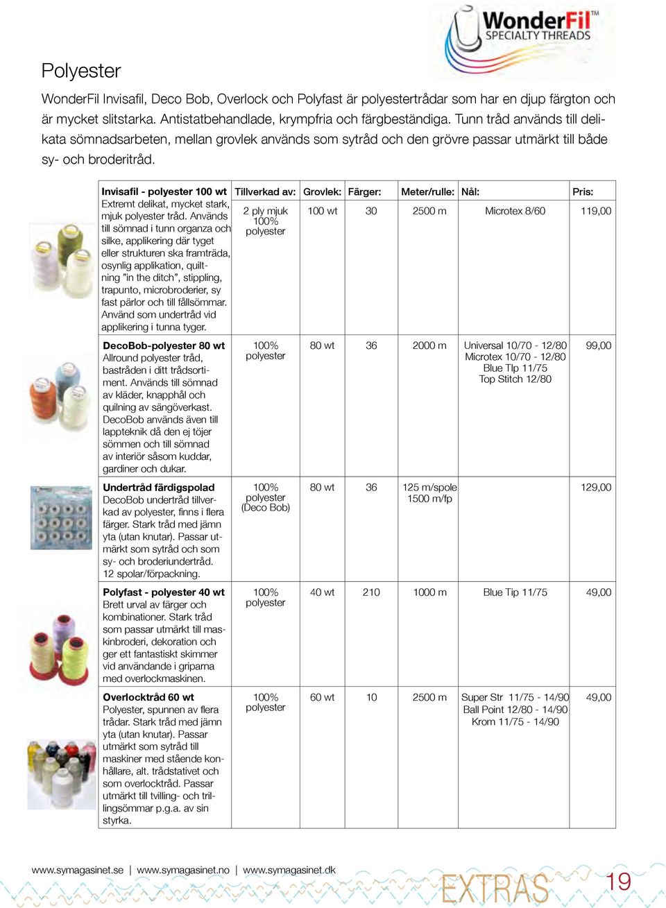 Invisafil - polyester 100 wt Extremt delikat, mycket stark, mjuk polyester tråd.