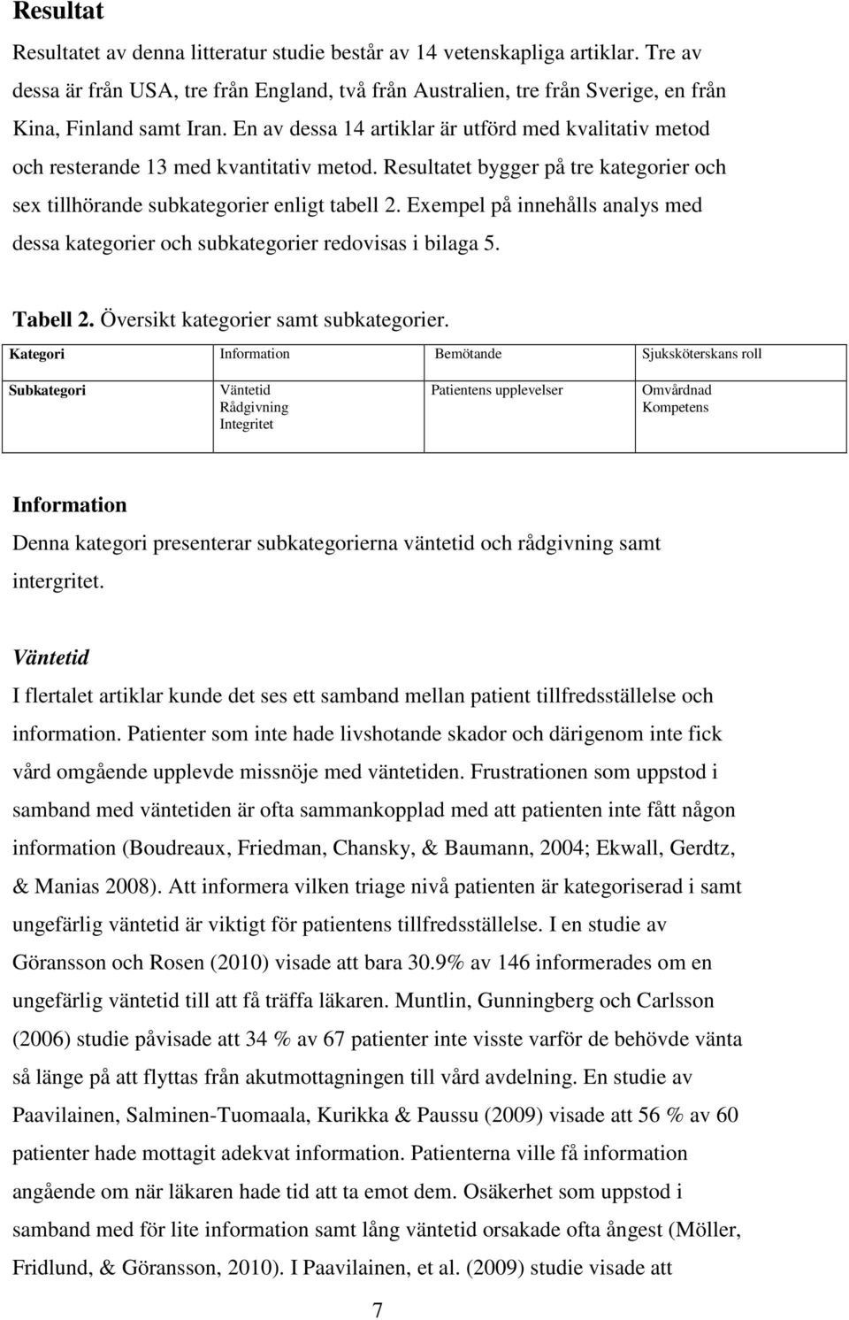 Exempel på innehålls analys med dessa kategorier och subkategorier redovisas i bilaga 5. Tabell 2. Översikt kategorier samt subkategorier.