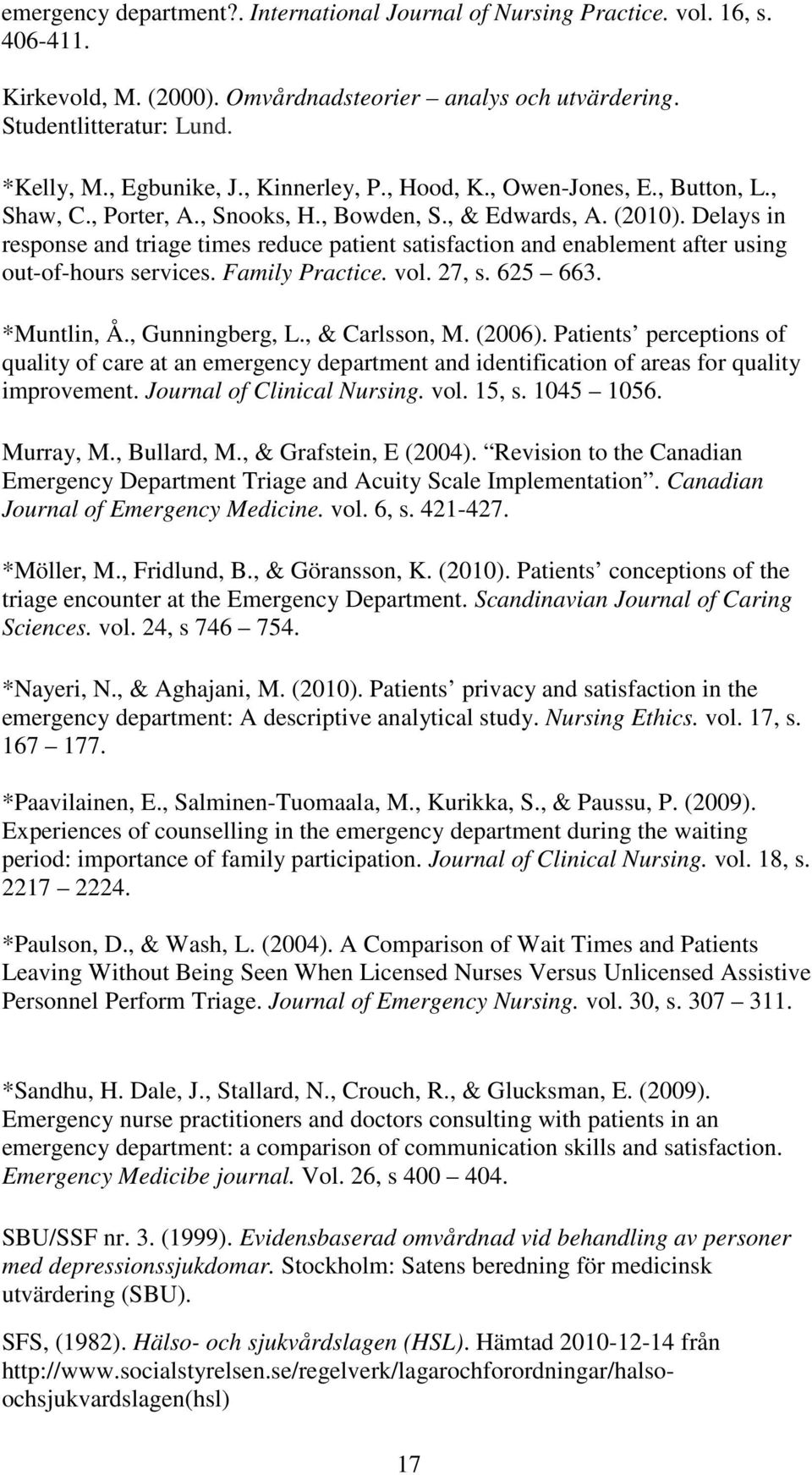 Delays in response and triage times reduce patient satisfaction and enablement after using out-of-hours services. Family Practice. vol. 27, s. 625 663. *Muntlin, Å., Gunningberg, L., & Carlsson, M.