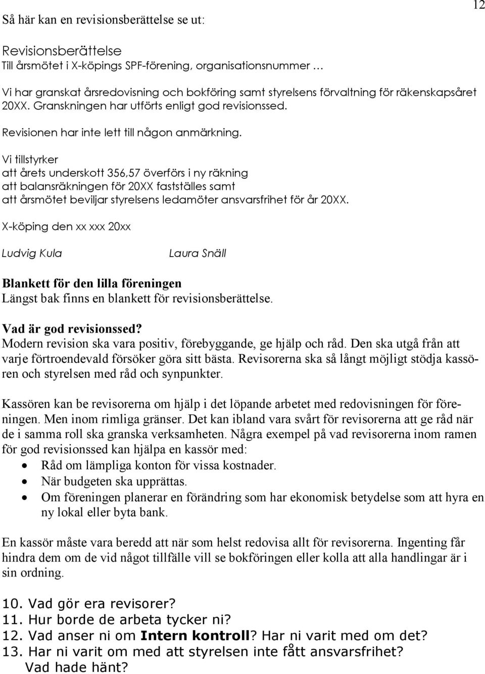 Vi tillstyrker att årets underskott 356,57 överförs i ny räkning att balansräkningen för 20XX fastställes samt att årsmötet beviljar styrelsens ledamöter ansvarsfrihet för år 20XX.