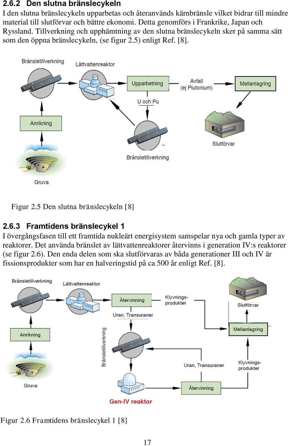 5 Den slutna bränslecykeln [8] 2.6.3 Framtidens bränslecykel 1 I övergångsfasen till ett framtida nukleärt energisystem samspelar nya och gamla typer av reaktorer.