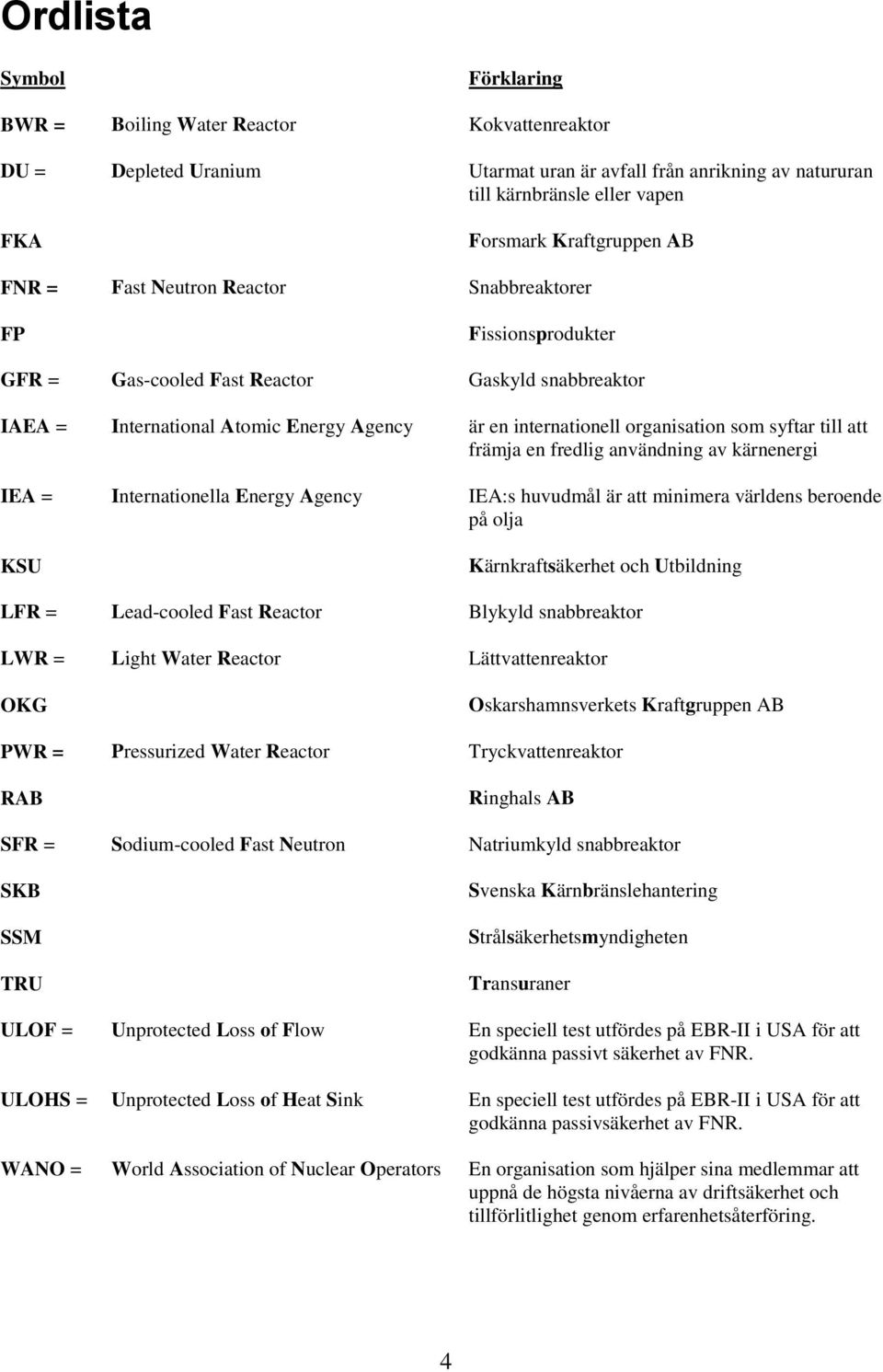 syftar till att främja en fredlig användning av kärnenergi IEA = Internationella Energy Agency IEA:s huvudmål är att minimera världens beroende på olja KSU Kärnkraftsäkerhet och Utbildning LFR =