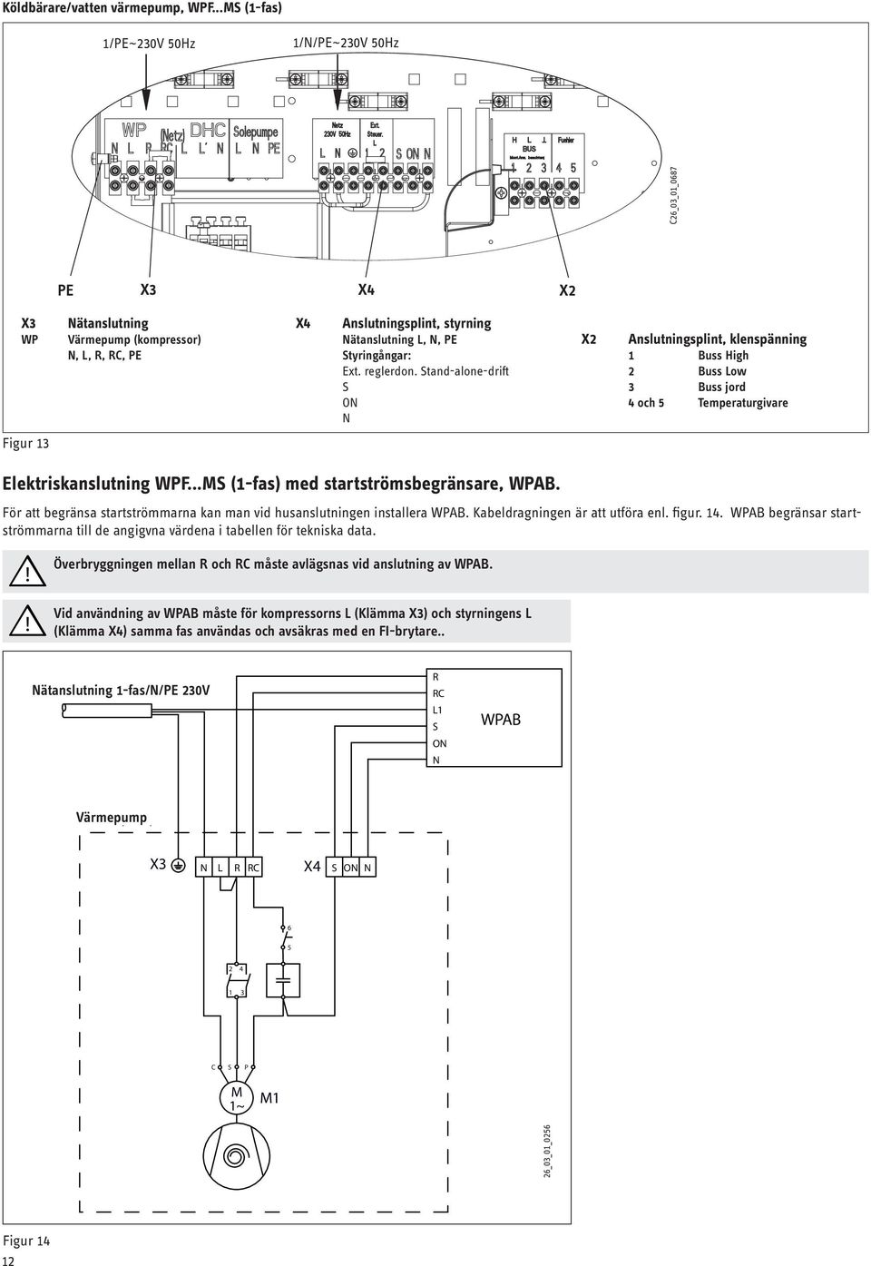 WPAB begränsar startströmmarna till de angigvna värdena i tabellen för tekniska data.!! Överbryggningen mellan R och RC måste avlägsnas vid anslutning av WPAB.