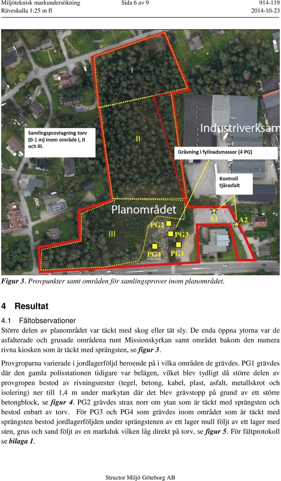 De enda öppna ytorna var de asfalterade och grusade områdena runt Missionskyrkan samt området bakom den numera rivna kiosken som är täckt med sprängsten, se figur 3.