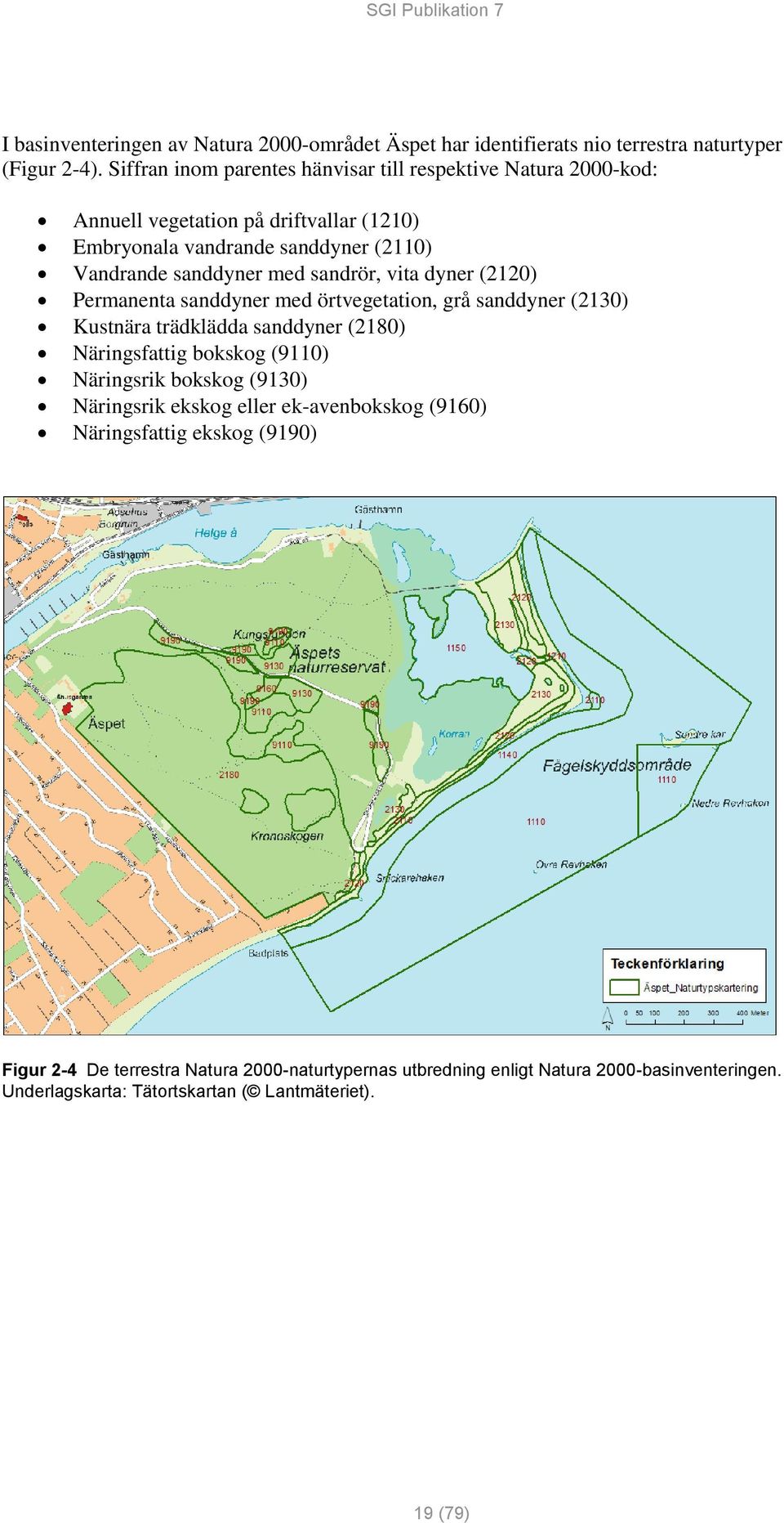 sandrör, vita dyner (2120) Permanenta sanddyner med örtvegetation, grå sanddyner (2130) Kustnära trädklädda sanddyner (2180) Näringsfattig bokskog (9110) Näringsrik