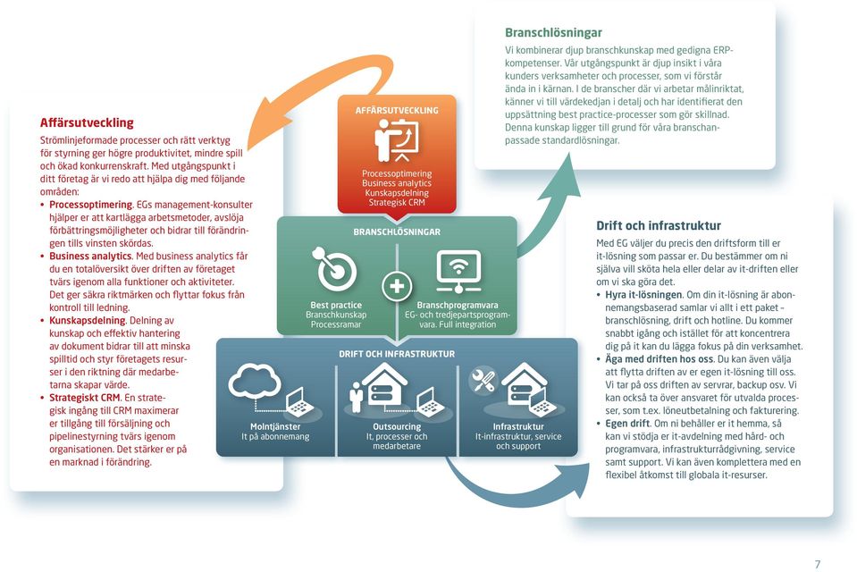 EGs management-konsulter hjälper er att kartlägga arbetsmetoder, avslöja förbättringsmöjligheter och bidrar till förändringen tills vinsten skördas. Business analytics.