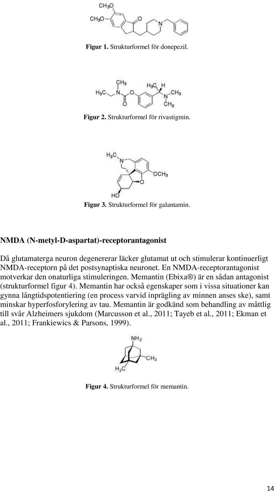 En NMDA-receptorantagonist motverkar den onaturliga stimuleringen. Memantin (Ebixa ) är en sådan antagonist (strukturformel figur 4).