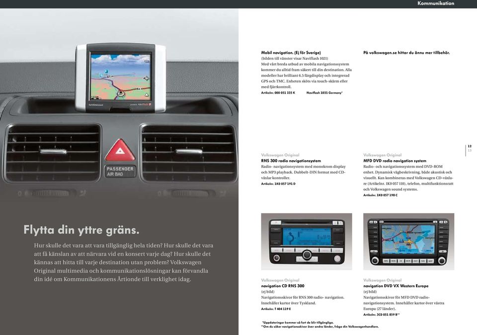 se hittar du ännu mer tillbehör. RNS 300 radio navigationsystem Radio- navigationsystem med monokrom display och MP3 playback. Dubbelt-DIN format med CDväxlar kontroller. Artikelnr.