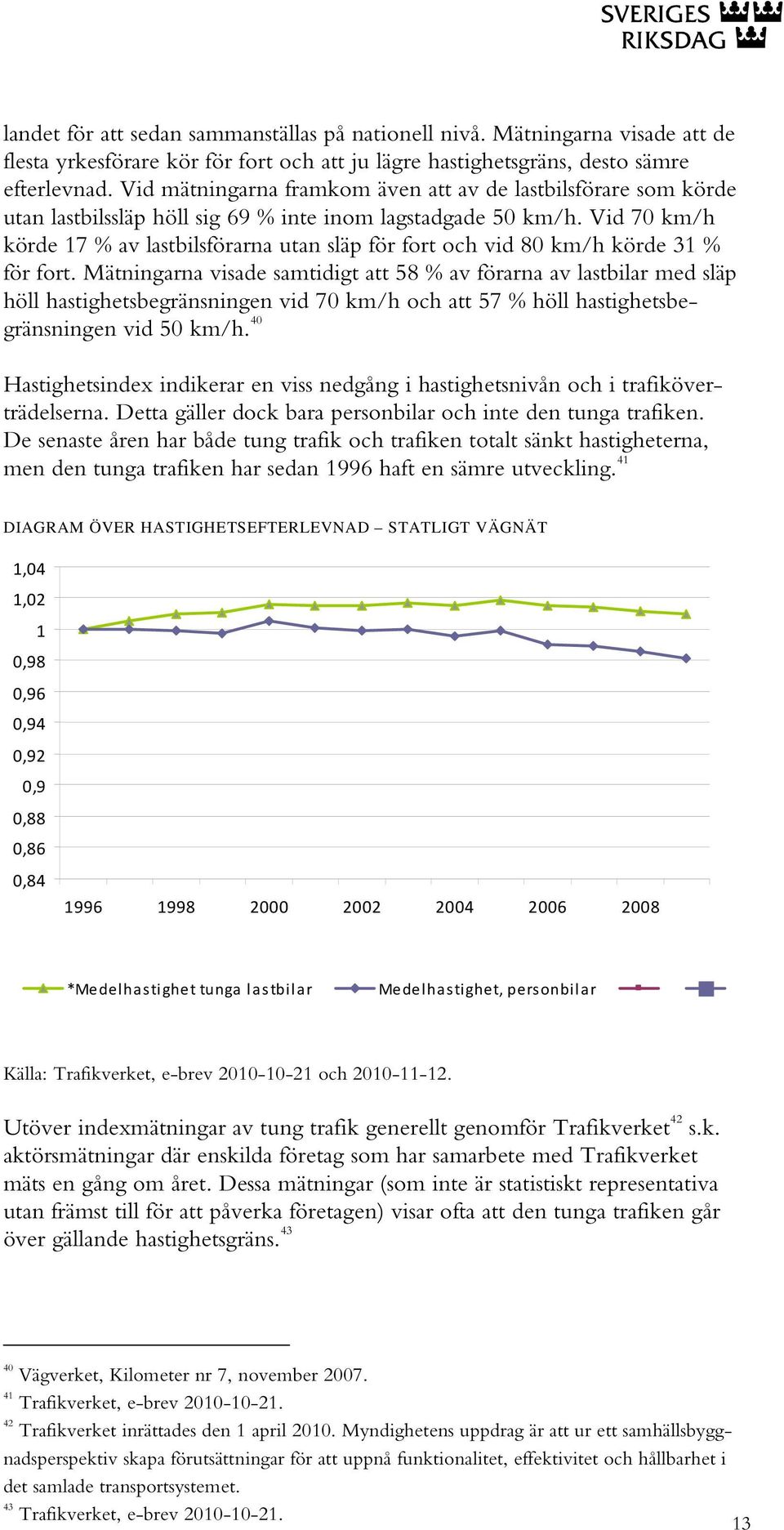 Vid 70 km/h körde 17 % av lastbilsförarna utan släp för fort och vid 80 km/h körde 31 % för fort.