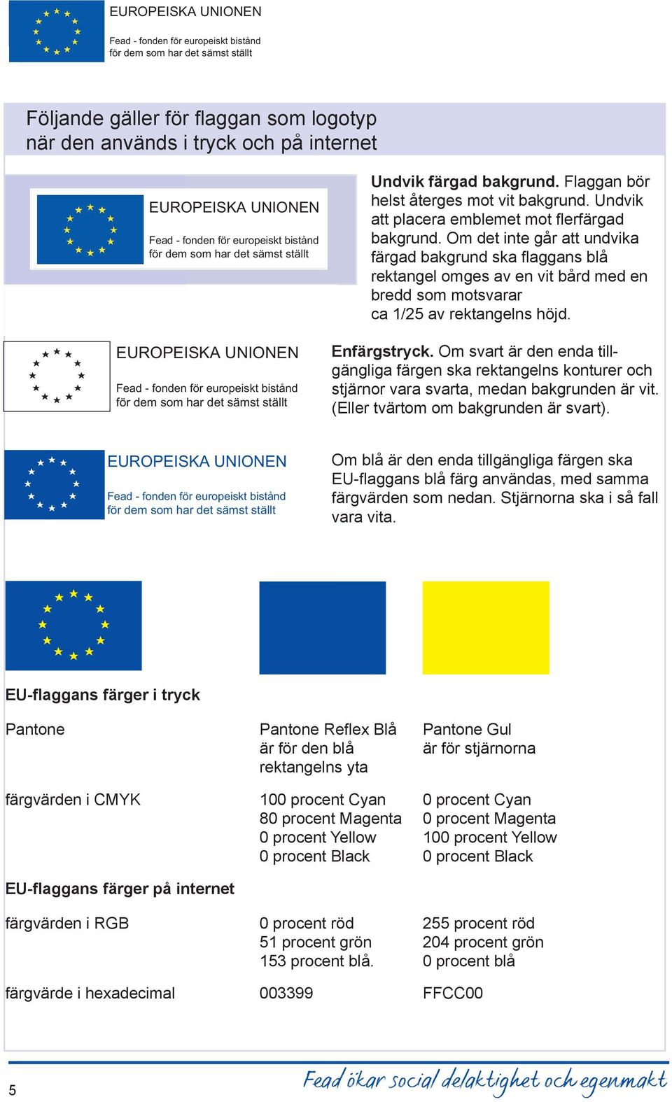 Om svart är den enda tillgängliga färgen ska rektangelns konturer och stjärnor vara svarta, medan bakgrunden är vit. (Eller tvärtom om bakgrunden är svart).