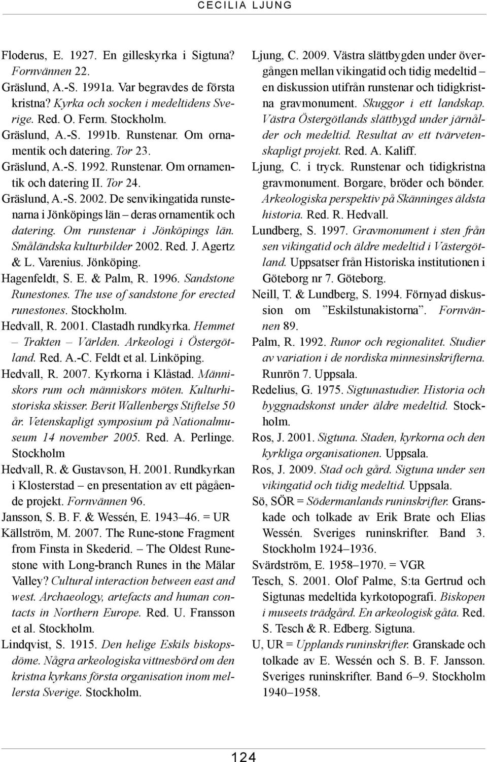 De senvikingatida runstenarna i Jönköpings län deras ornamentik och datering. Om runstenar i Jönköpings län. Småländska kulturbilder 2002. Red. J. Agertz & L. Varenius. Jönköping. Hagenfeldt, S. E.