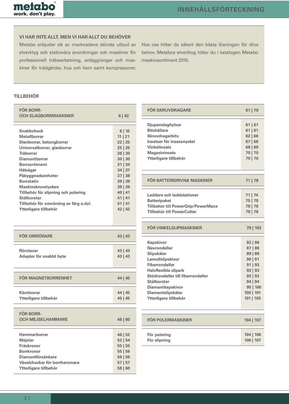 Metabos elverktyg hittar du i katalogen Metabo maskinsortiment 2010.