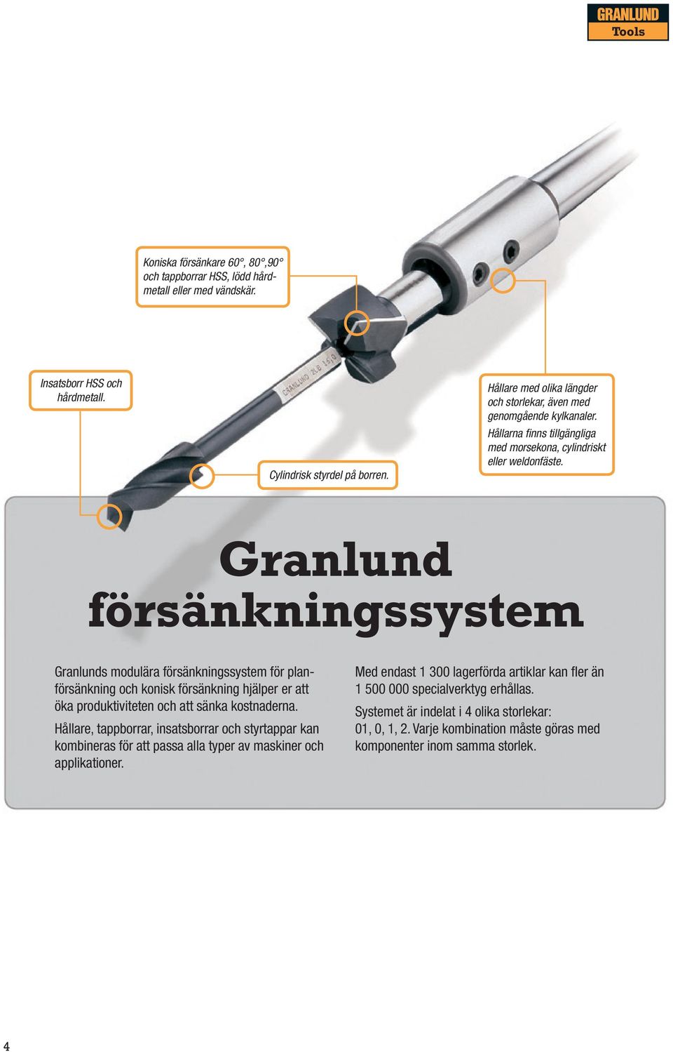 Granlun försänkningssystem Granluns moulära försänkningssystem för planförsänkning och konisk försänkning hjälper er att öka prouktiviteten och att sänka kostnaerna.