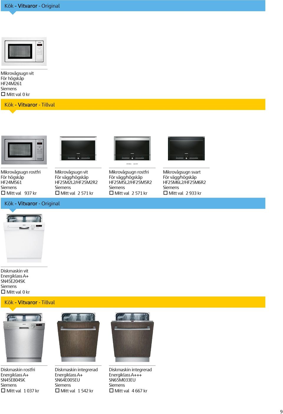 vägg/högskåp HF25M6L2/HF25M6R2 Mitt val 2 933 kr Kök - Vitvaror - Original Diskmaskin vit Energiklass A+ SN45E204SK Mitt val 0 kr Kök - Vitvaror - Tillval Diskmaskin