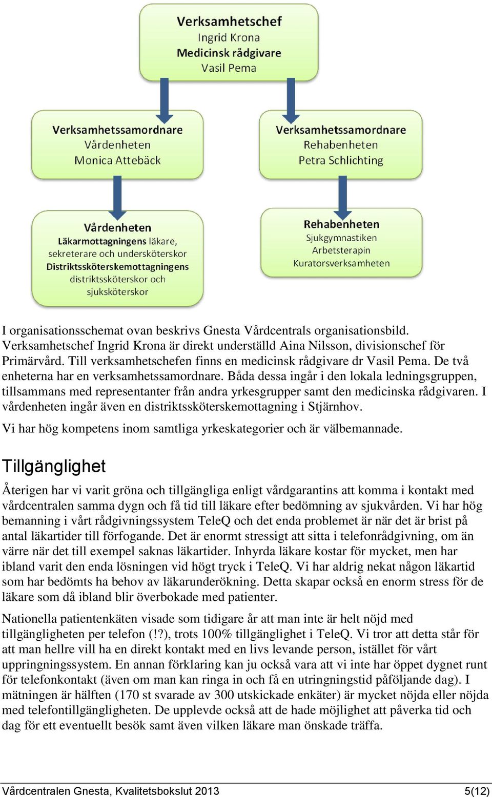 Båda dessa ingår i den lokala ledningsgruppen, tillsammans med representanter från andra yrkesgrupper samt den medicinska rådgivaren.