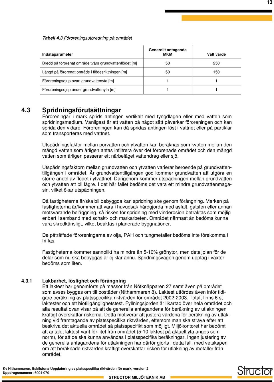 150 Föroreningsdjup ovan grundvattenyta [m] 1 1 Föroreningsdjup under grundvattenyta [m] 1 1 4.