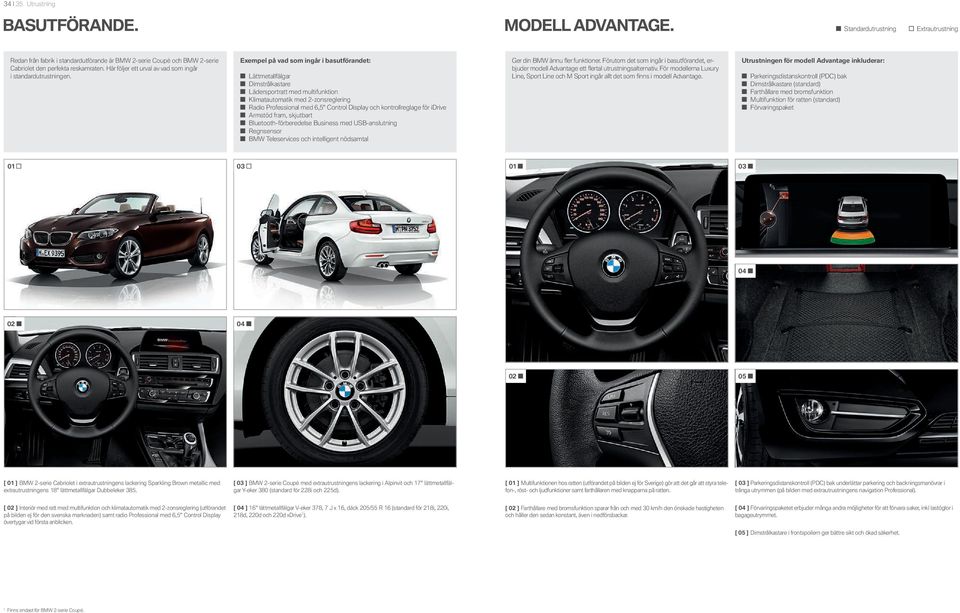 Exempel på vad som ingår i basutförandet: Lättmetallfälgar Dimstrålkastare Lädersportratt med multifunktion Klimatautomatik med -zonsreglering Radio Professional med, " Control Display och