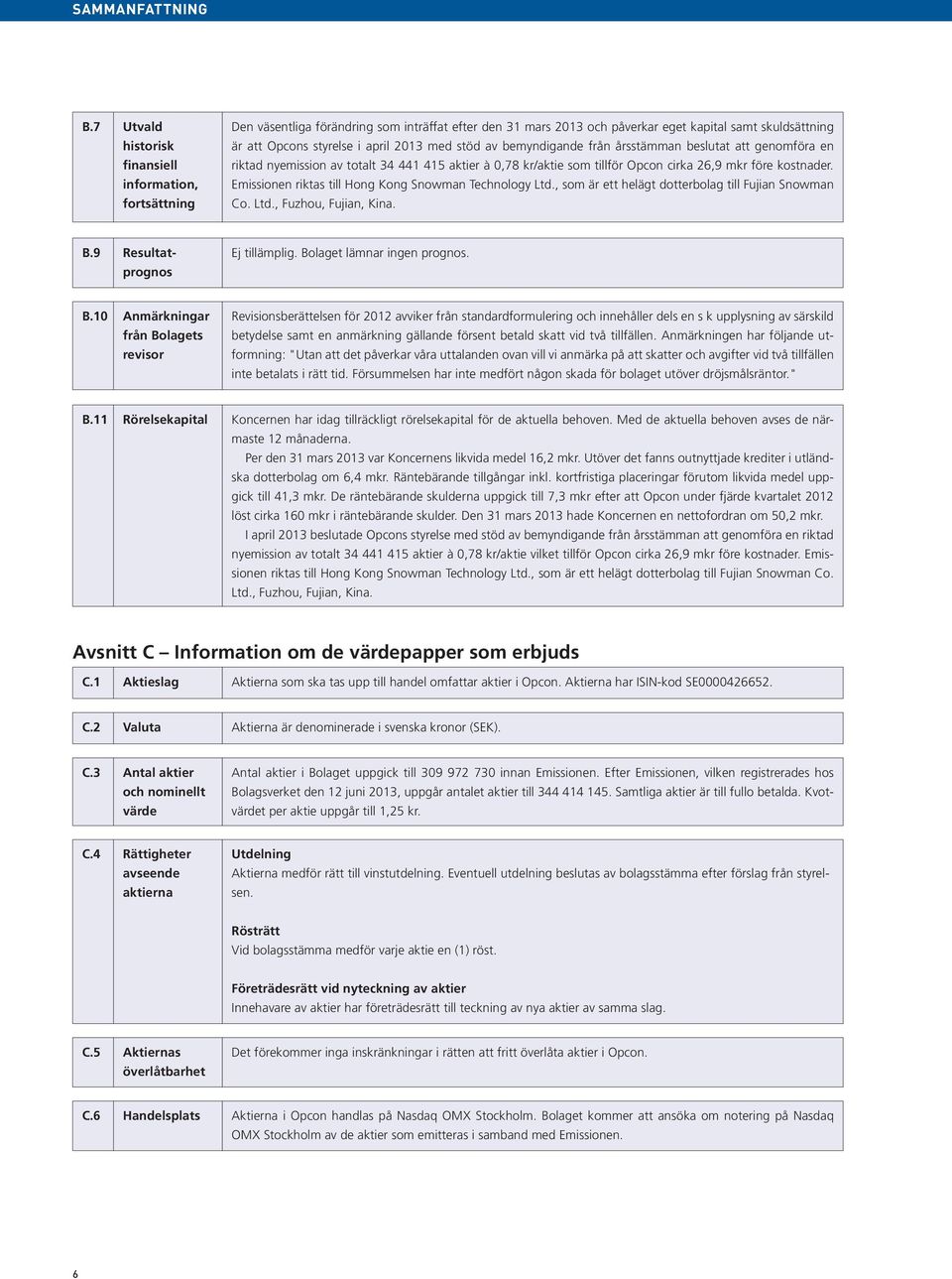 med stöd av bemyndigande från årsstämman beslutat att genomföra en riktad nyemission av totalt 34 441 415 aktier à 0,78 kr/aktie som tillför Opcon cirka 26,9 mkr före kostnader.