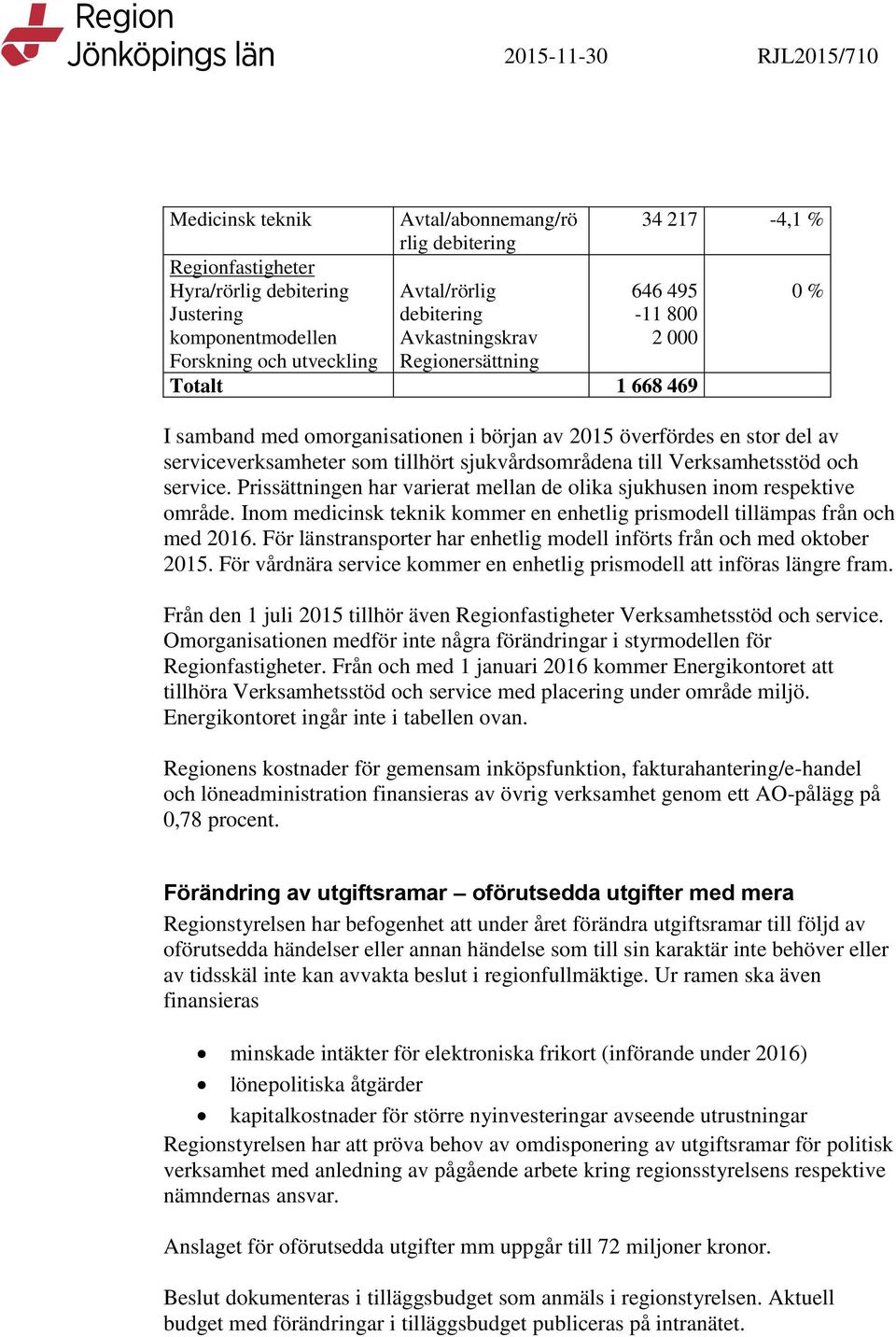 sjukvårdsområdena till Verksamhetsstöd och service. Prissättningen har varierat mellan de olika sjukhusen inom respektive område.