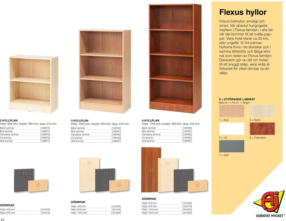 Dessutom gör du lätt om hyllan till ett snyggt skåp, varje skåp är förberett för vilket dörrpar du än väljer. X = Utförande laminat Best.nr. = Art.nr. + färgnr.