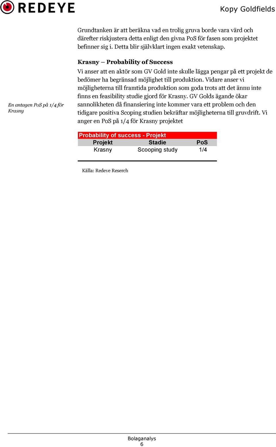 Vidare anser vi möjligheterna till framtida produktion som goda trots att det ännu inte finns en feasibility studie gjord för Krasny.