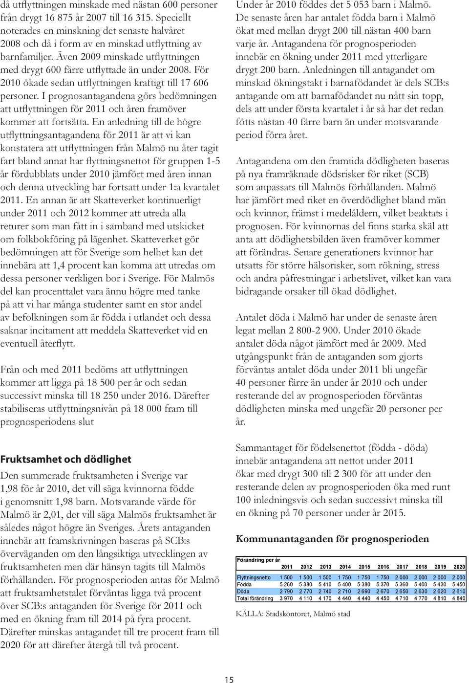 För 2010 ökade sedan utflyttningen kraftigt till 17 606 personer. I prognosantagandena görs bedömningen att utflyttningen för 2011 och åren framöver kommer att fortsätta.