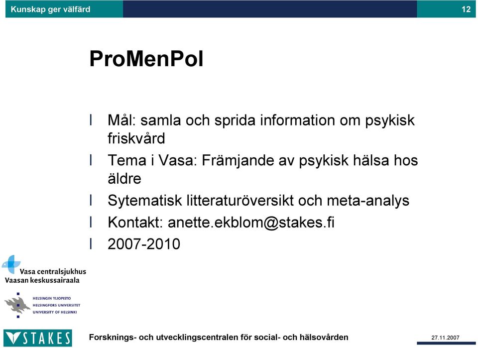 av psykisk hälsa hos äldre Sytematisk litteraturöversikt