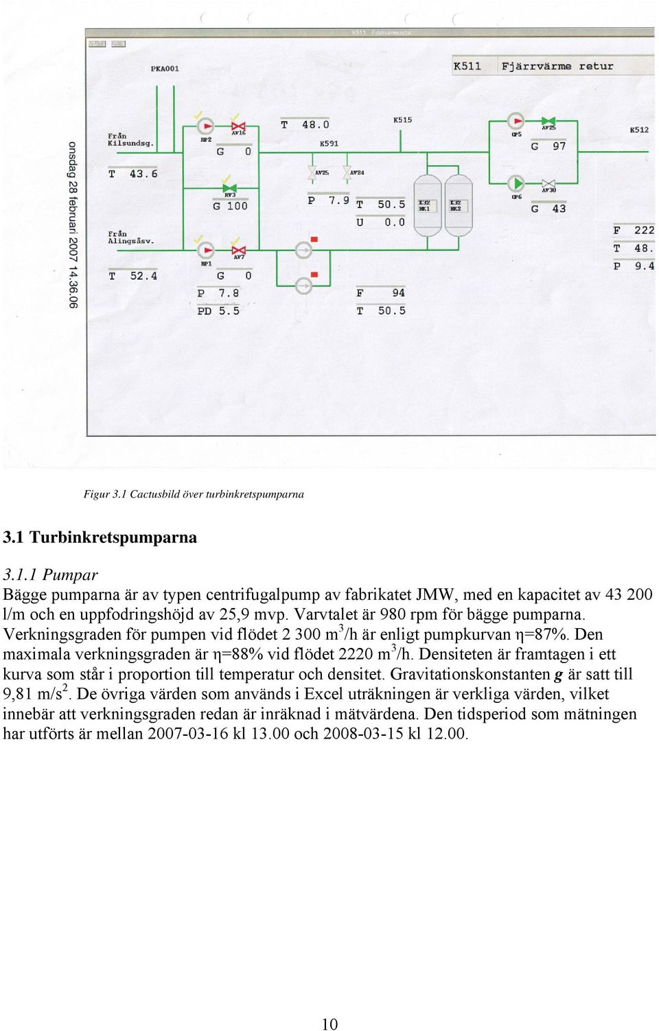 Densiteten är framtagen i ett kurva som står i proportion till temperatur och densitet. Gravitationskonstanten g är satt till 9,81 m/s.