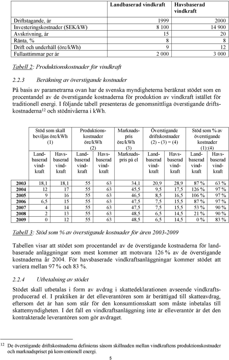 2.3 Beräkning av överstigande kostnader På basis av parametrarna ovan har de svenska myndigheterna beräknat stödet som en procentandel av de överstigande kostnaderna för produktion av istället för