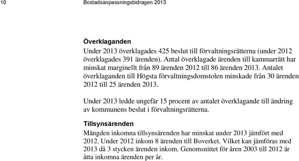 Antalet överklaganden till Högsta förvaltningsdomstolen minskade från 30 ärenden 2012 till 25 ärenden 2013.