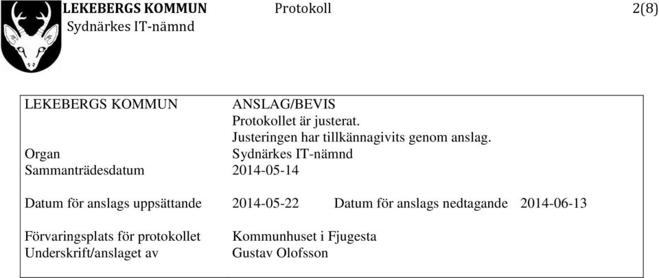 Organ Sammanträdesdatum 2014-05-14 Datum för anslags uppsättande 2014-05-22 Datum